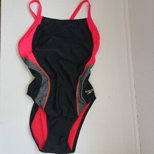 NWT Speedo Pro Lt Red Black Gray One Piece Racerback Swimsuit 8/34